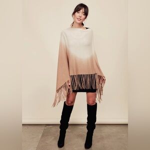 Knit Poncho Lovestitch brown ombré fringe tassel boho chic OS Fall Winter